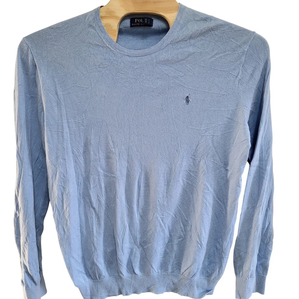 Polo Ralph Lauren Mens Light Blue‎ Cotton Cashmere Crew Neck Sweater Size LT